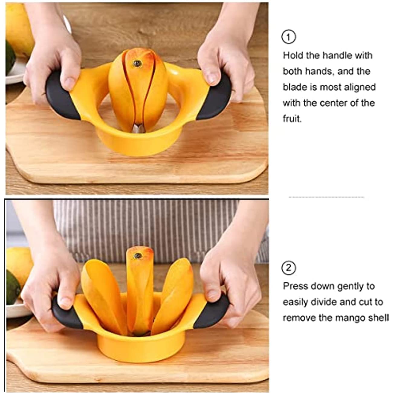Louis Felt mango slicer orange 3-in-1 design speeds mango prep