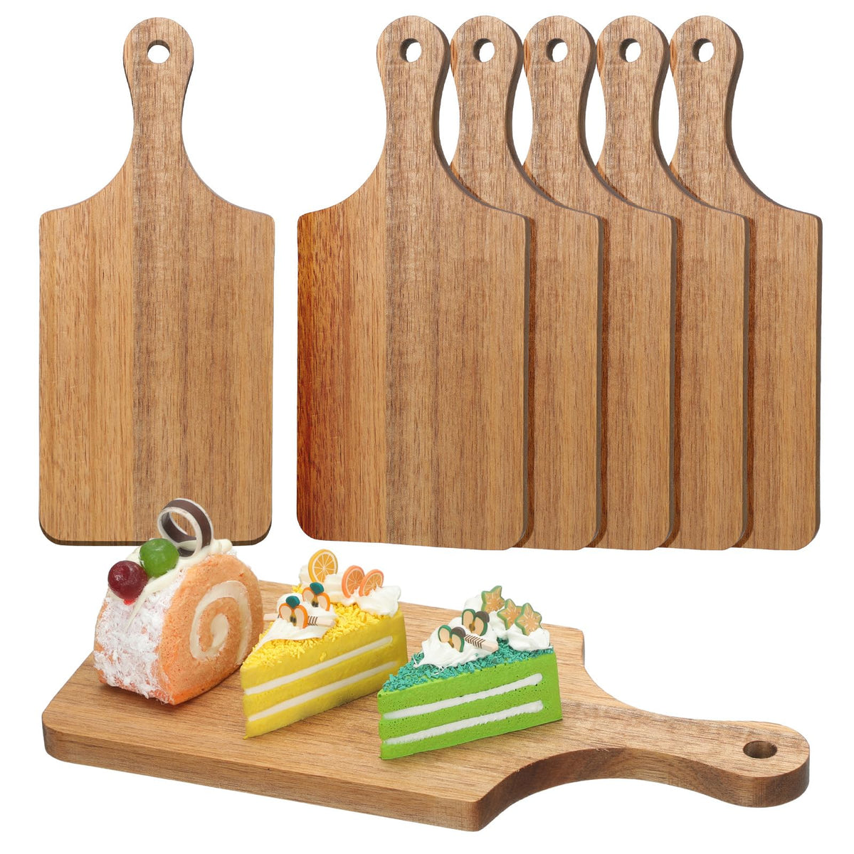 Lounsweer acacia cutting board with rectangular handle for easy transport.