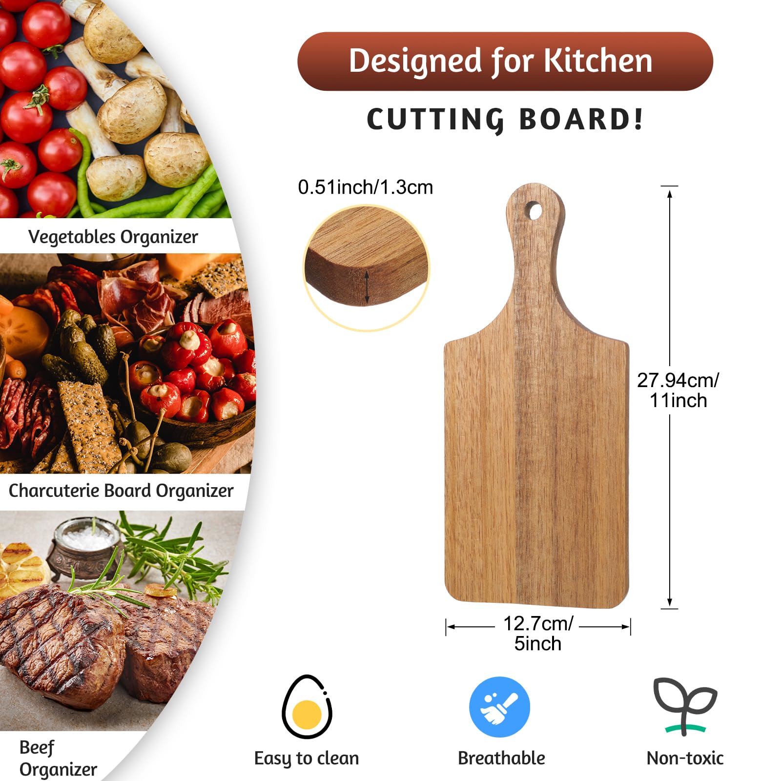 Lounsweer acacia wood charcuterie board shows natural grain for stylish serving.