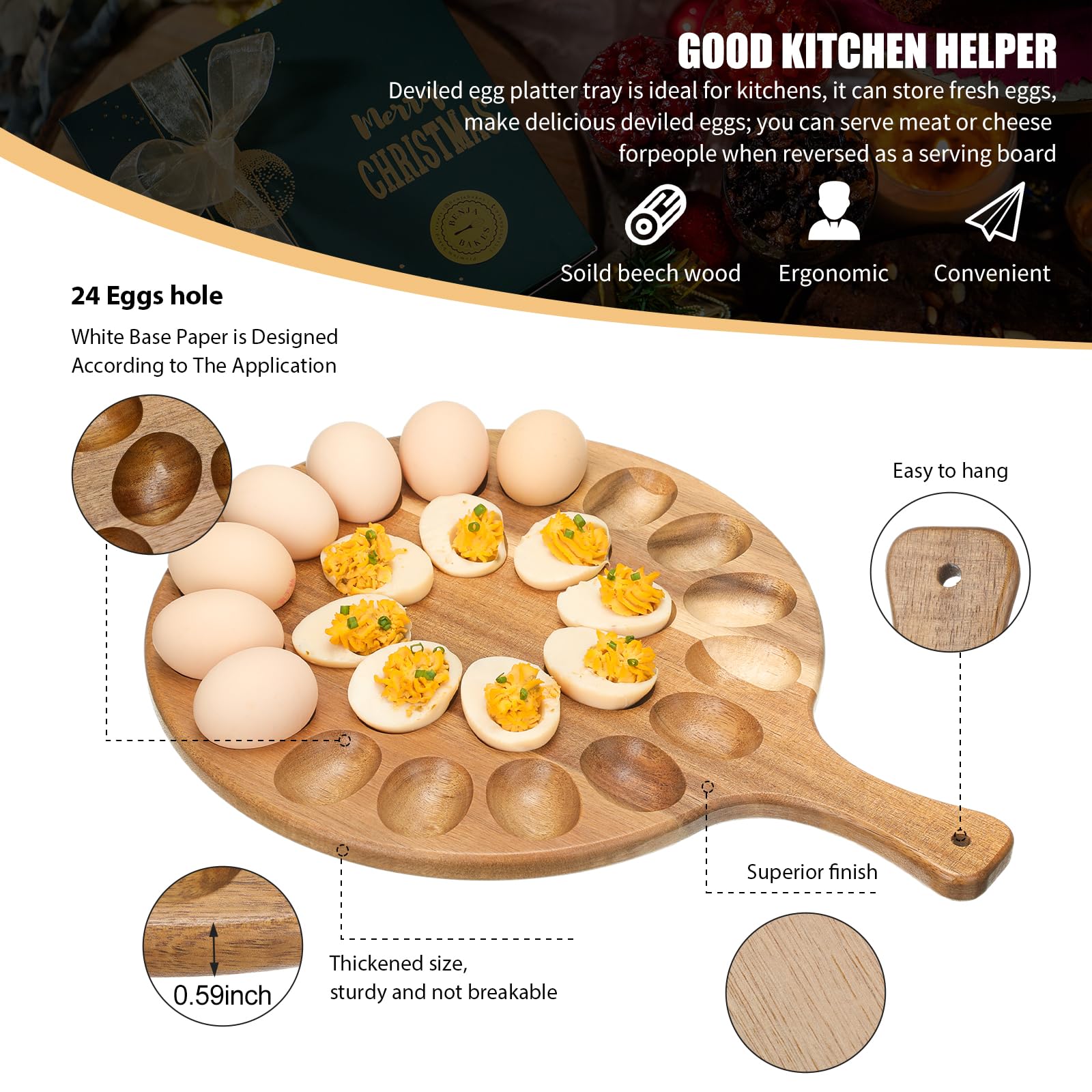 Lounsweer round serving board with handle for easy transport.