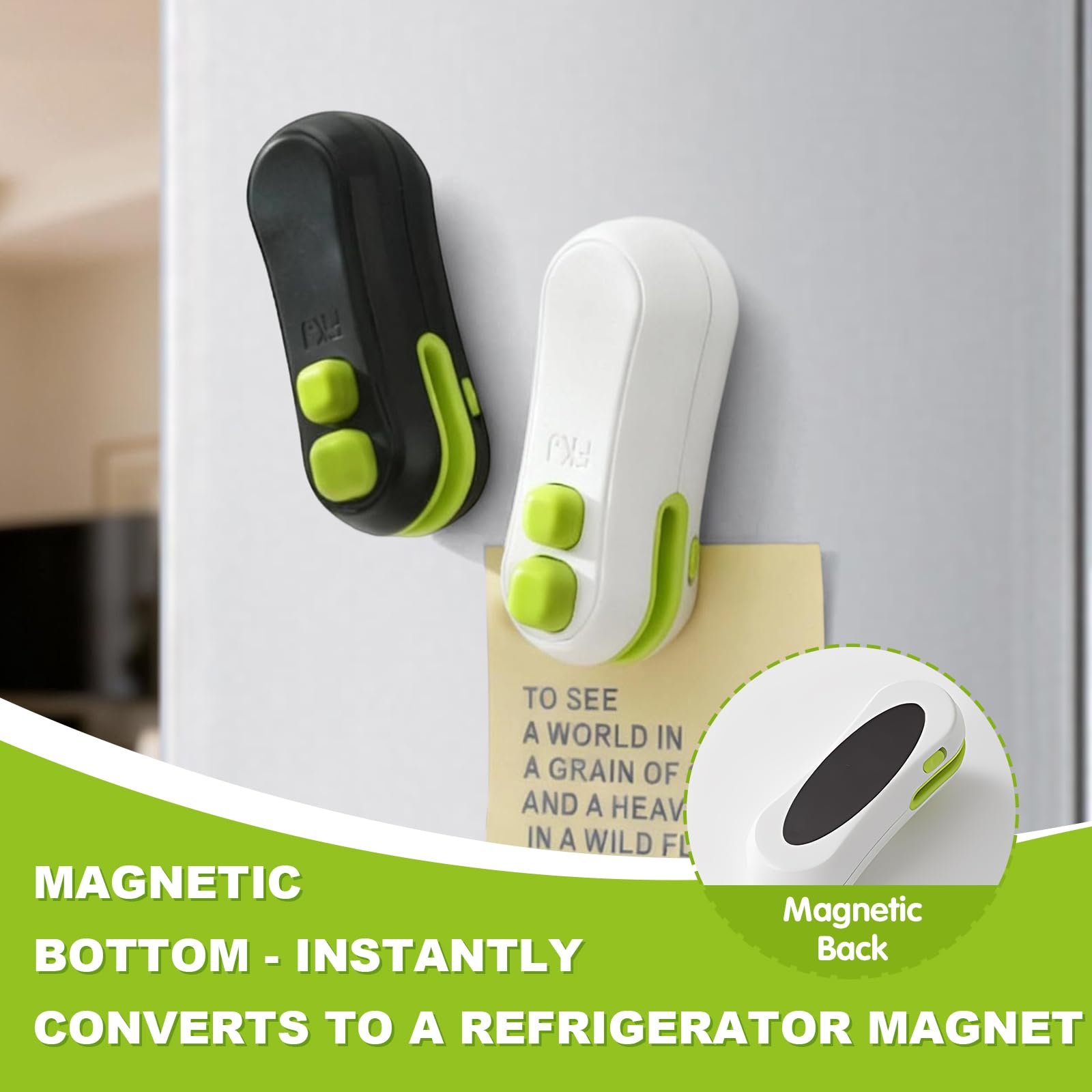 Loupai bag sealer magnet attaches to refrigerator for easy storage.