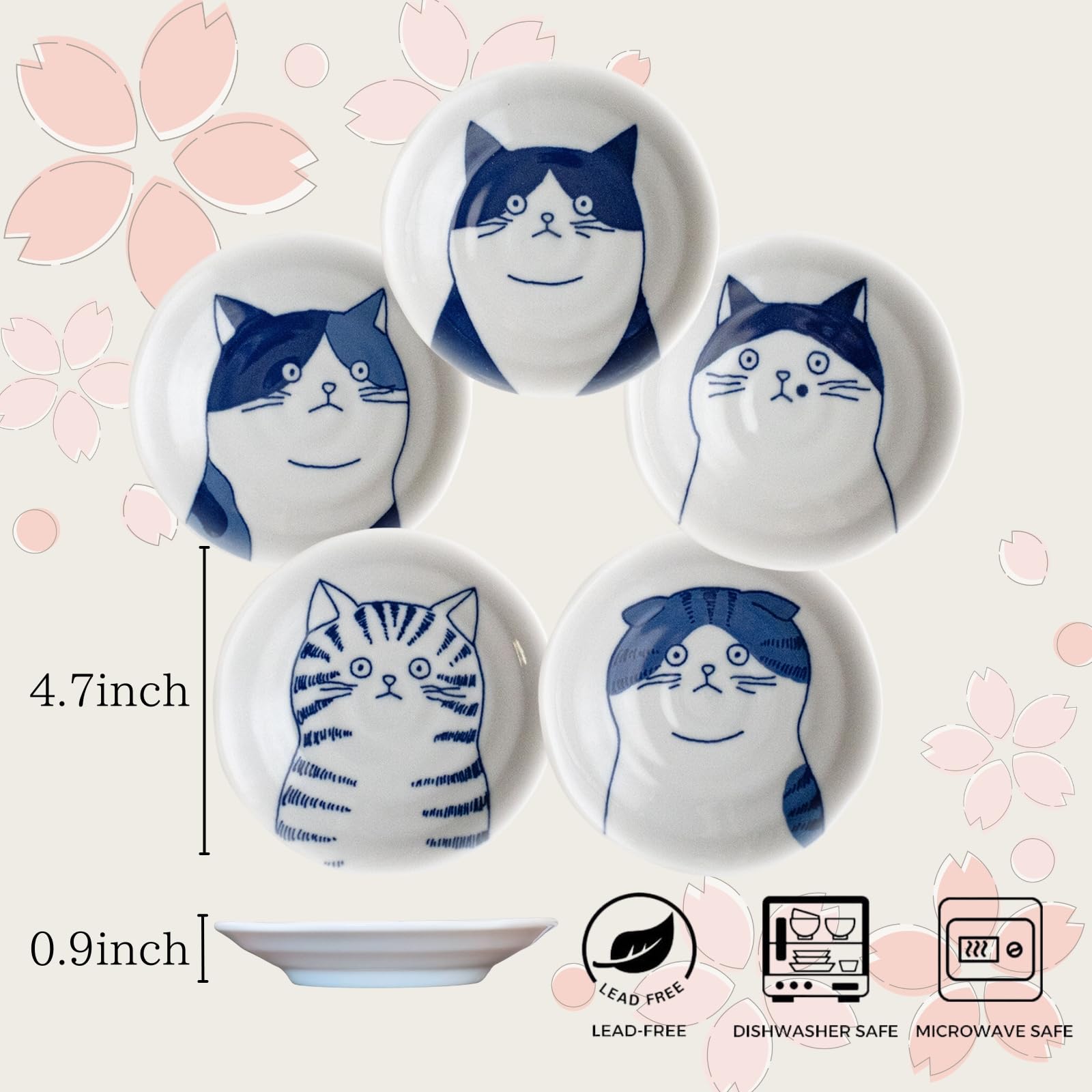 LOVE LOVE JAPAN five-cat design plate set adds cute charm to salads and dips.