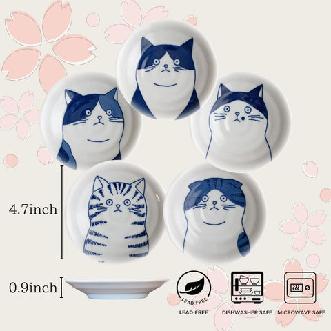 LOVE LOVE JAPAN five-cat design plate set adds cute charm to salads and dips.