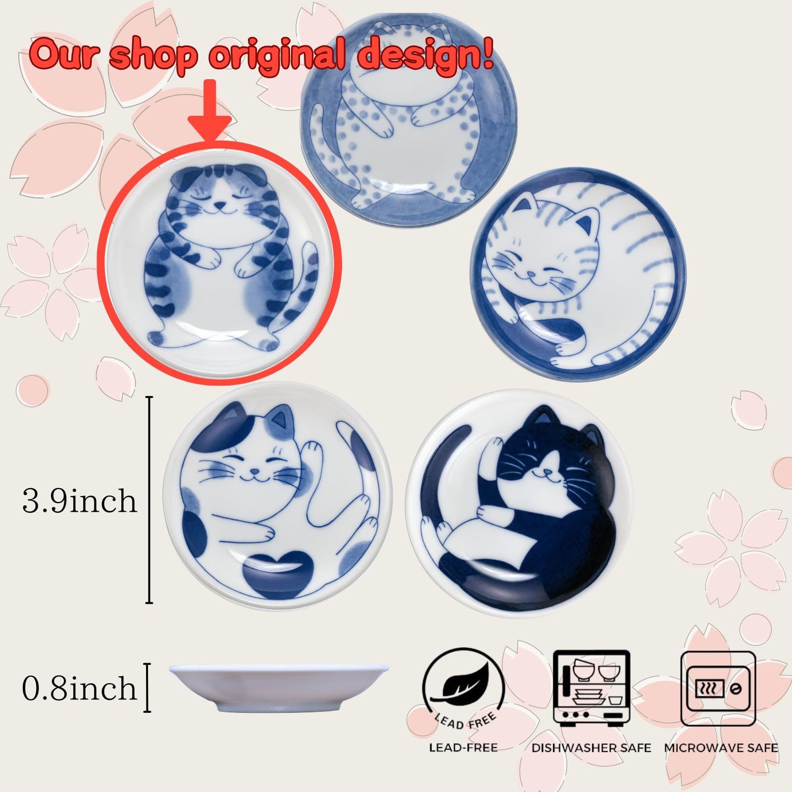 Love Love Japan nekochigura plate, sprawled cat design for appetizers