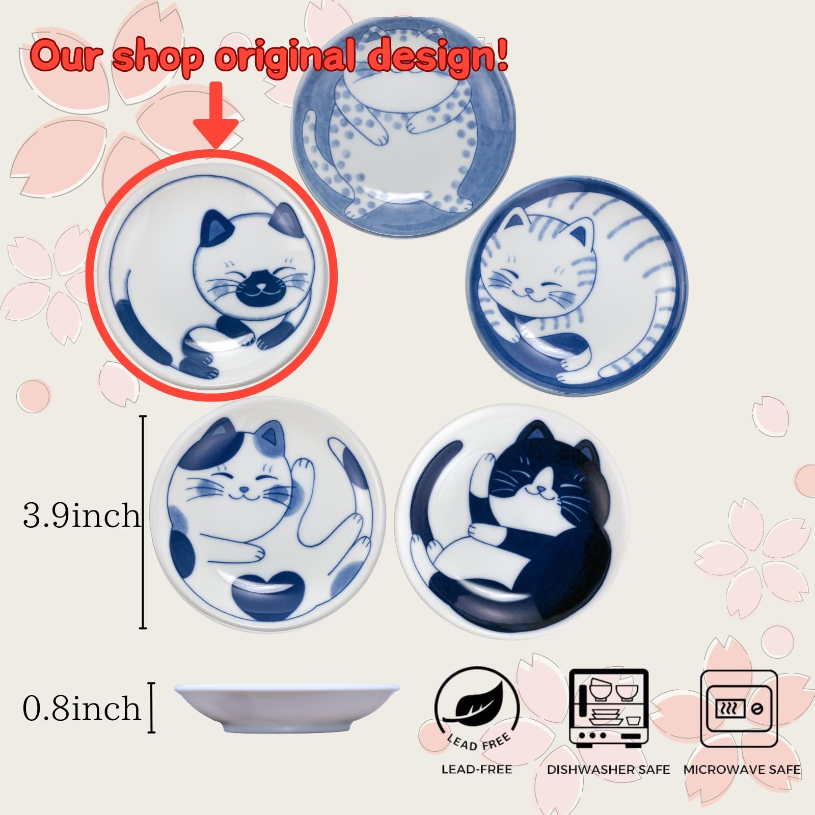 LOVE LOVE JAPAN sleeping cat plate 2 features a cute pose, perfect for desserts and snacks.
