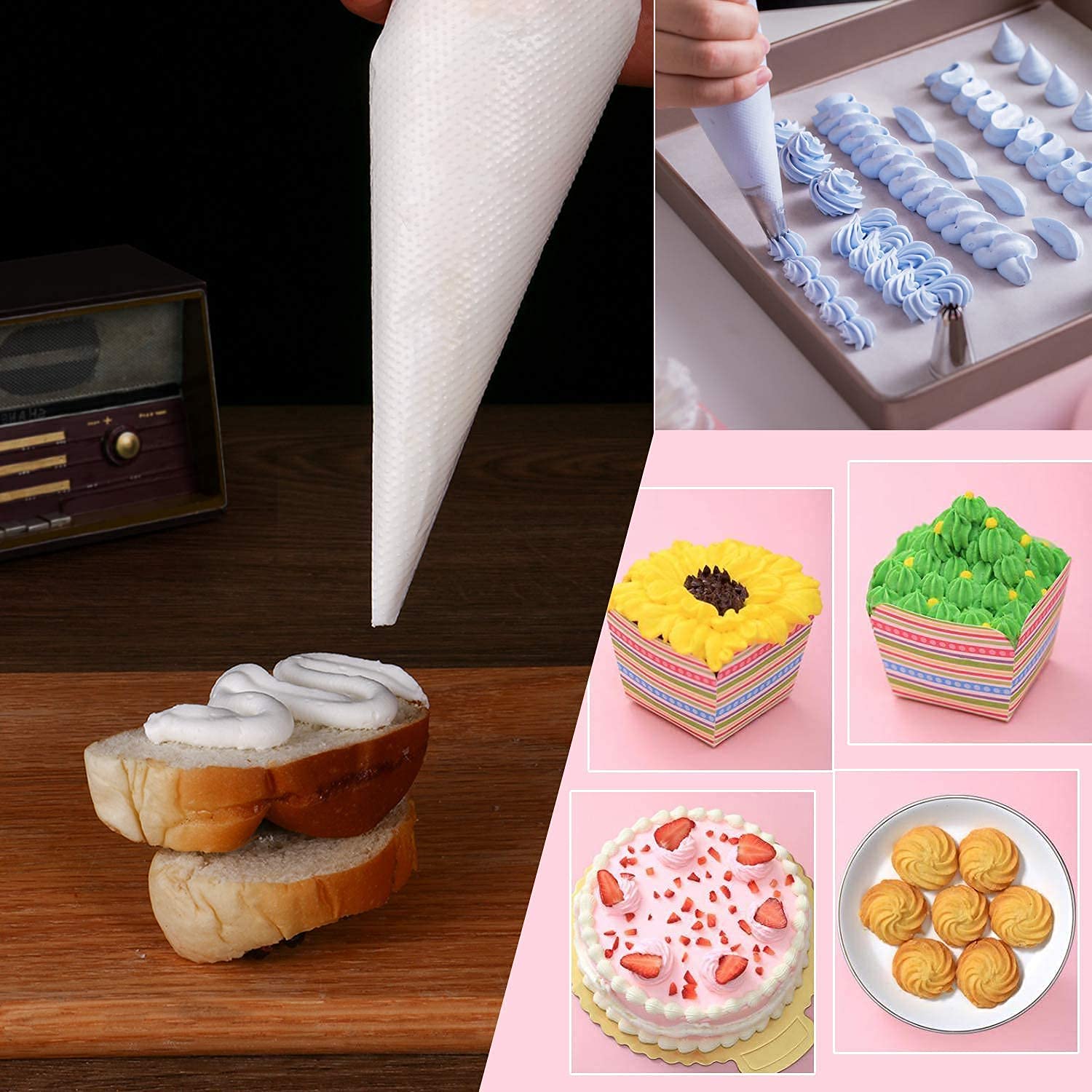 LoveBB cake decorating bags in action for cake and cookie detailing.