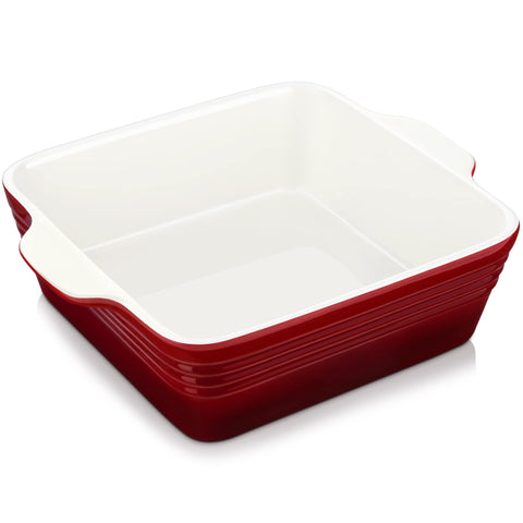 LOVECASA 8x8 square pan with handles for easy transport and serving from the oven.