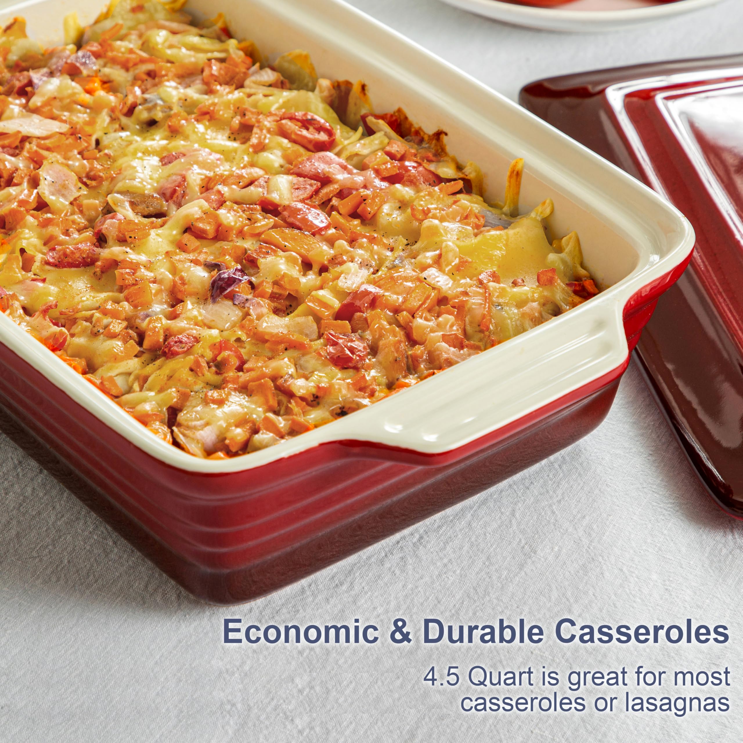 LOVECASA 9x13 lasagna pan with deep sides for hearty servings.