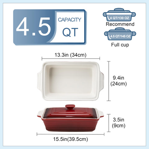 LOVECASA deep rectangular bakeware with handles for easy oven-to-table transfer.