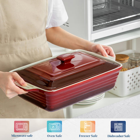 LOVECASA gradient-red finish bakeware adds modern style to oven meals.