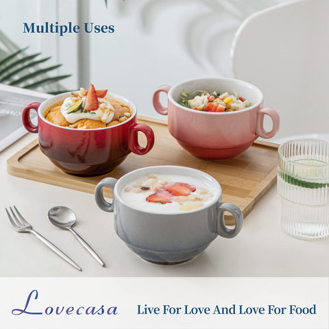 LOVECASA mini bowls with double handles ideal for appetizers.
