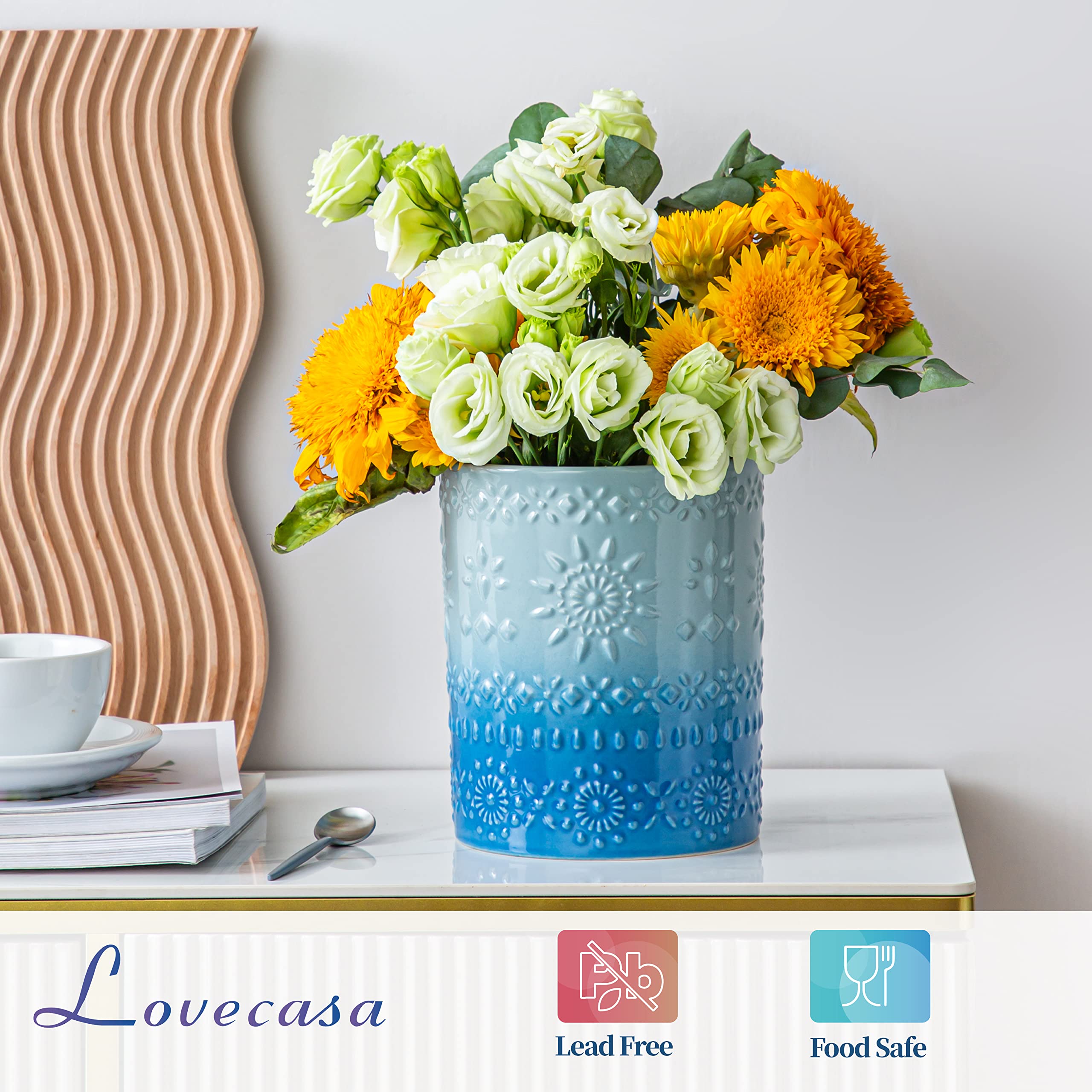 Multi-functional use as planter, vase, or utensil organizer.
