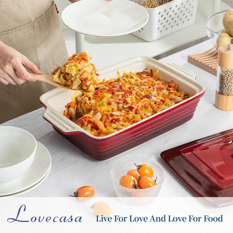 LOVECASA oven-safe stoneware bakeware delivers even heating for consistent results.