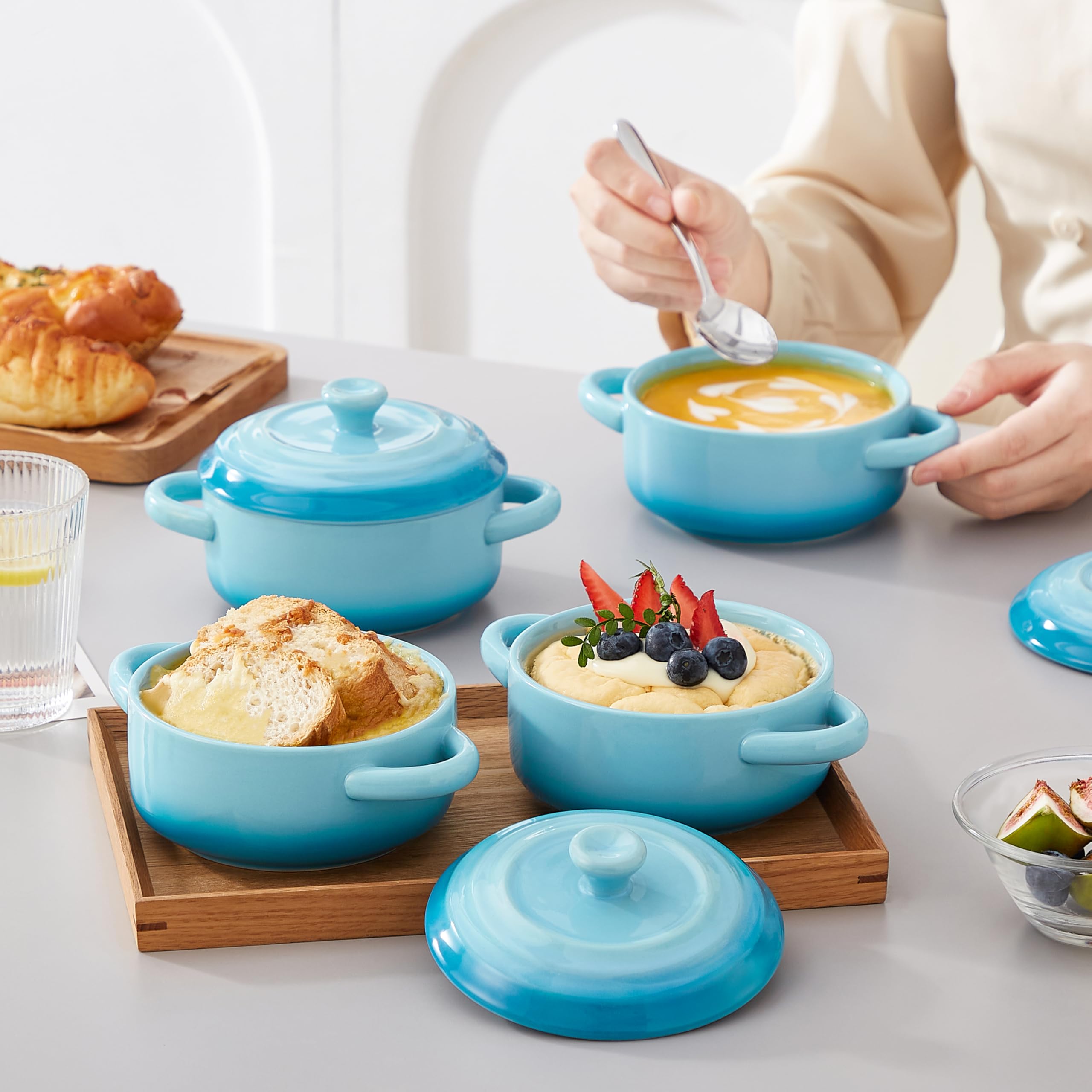 LOVECASA blue mini casseroles served at the table with style.