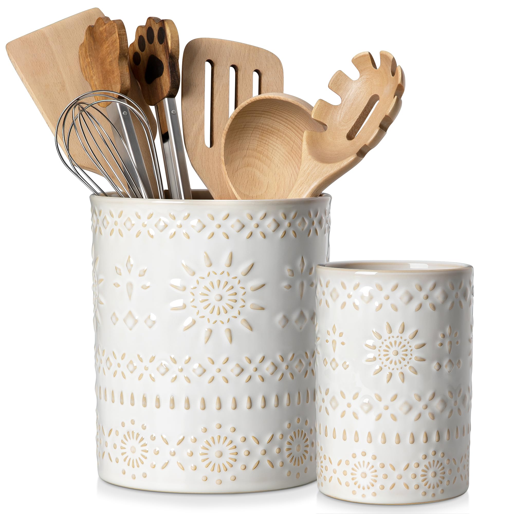 LOVECASA large ceramic utensil holder keeps spatulas neatly organized on the counter