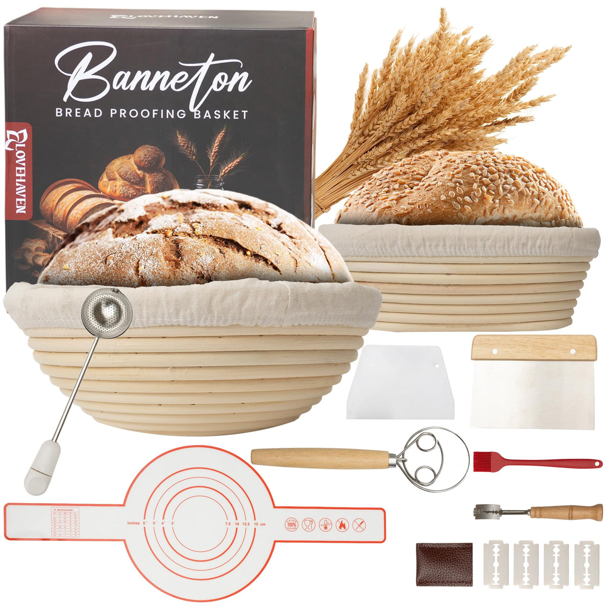 LoveHaven 9-inch banneton round basket for even dough proofing and rustic crust.