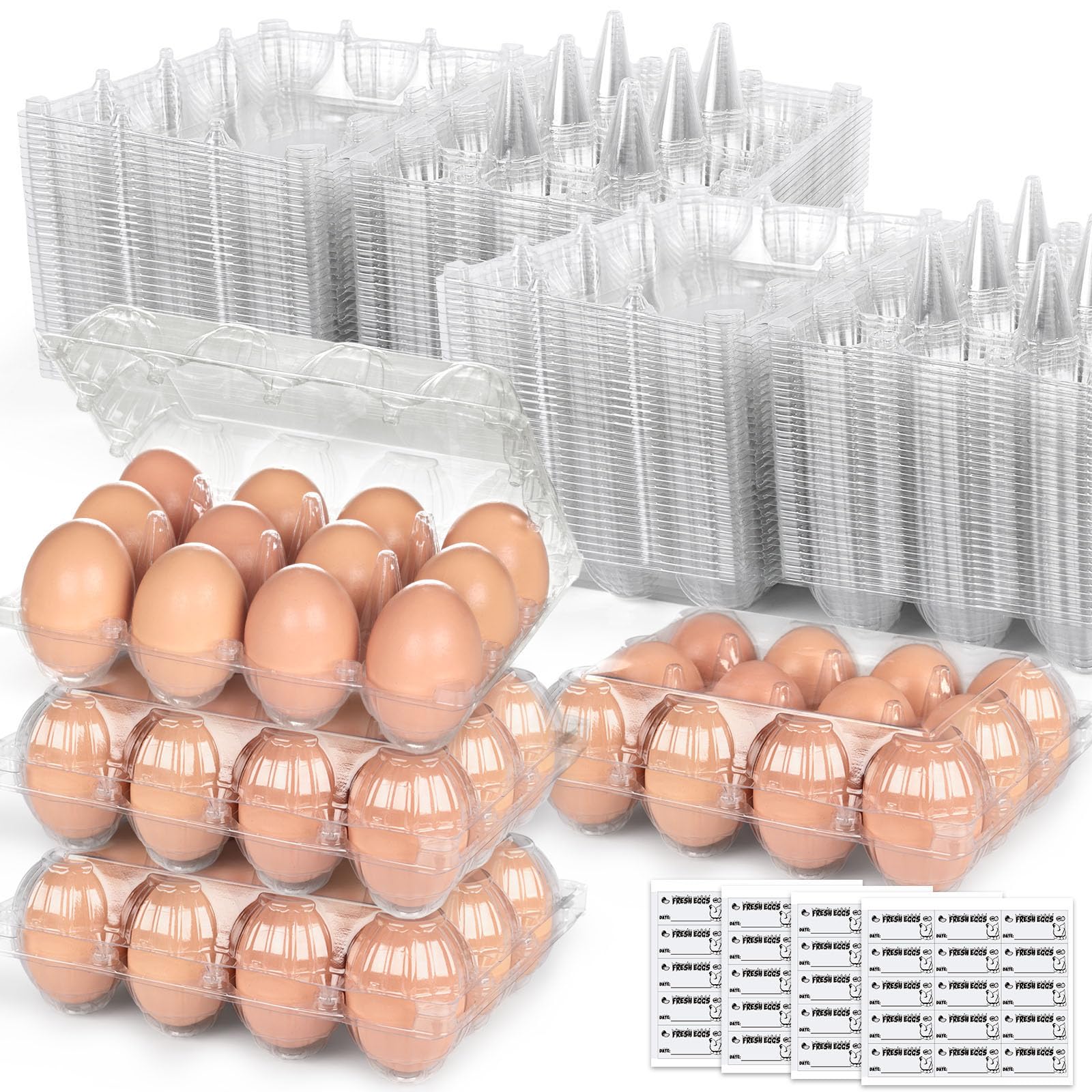 LOVEINUSA clear egg cartons showing 60-pack bulk for easy market display