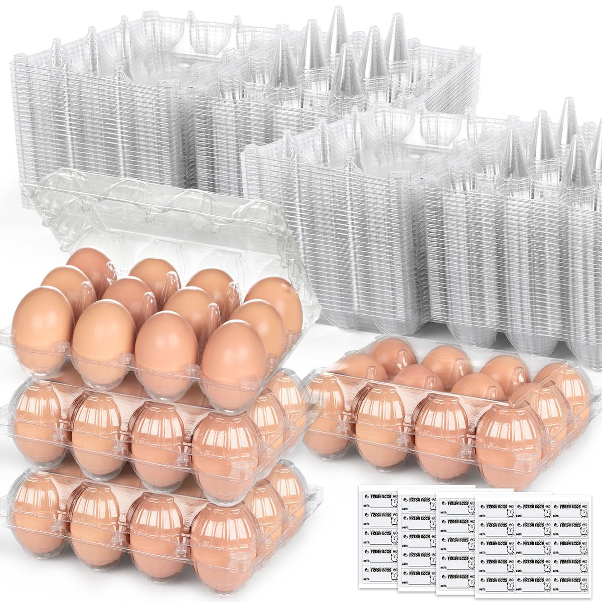 LOVEINUSA clear egg cartons showing 60-pack bulk for easy market display