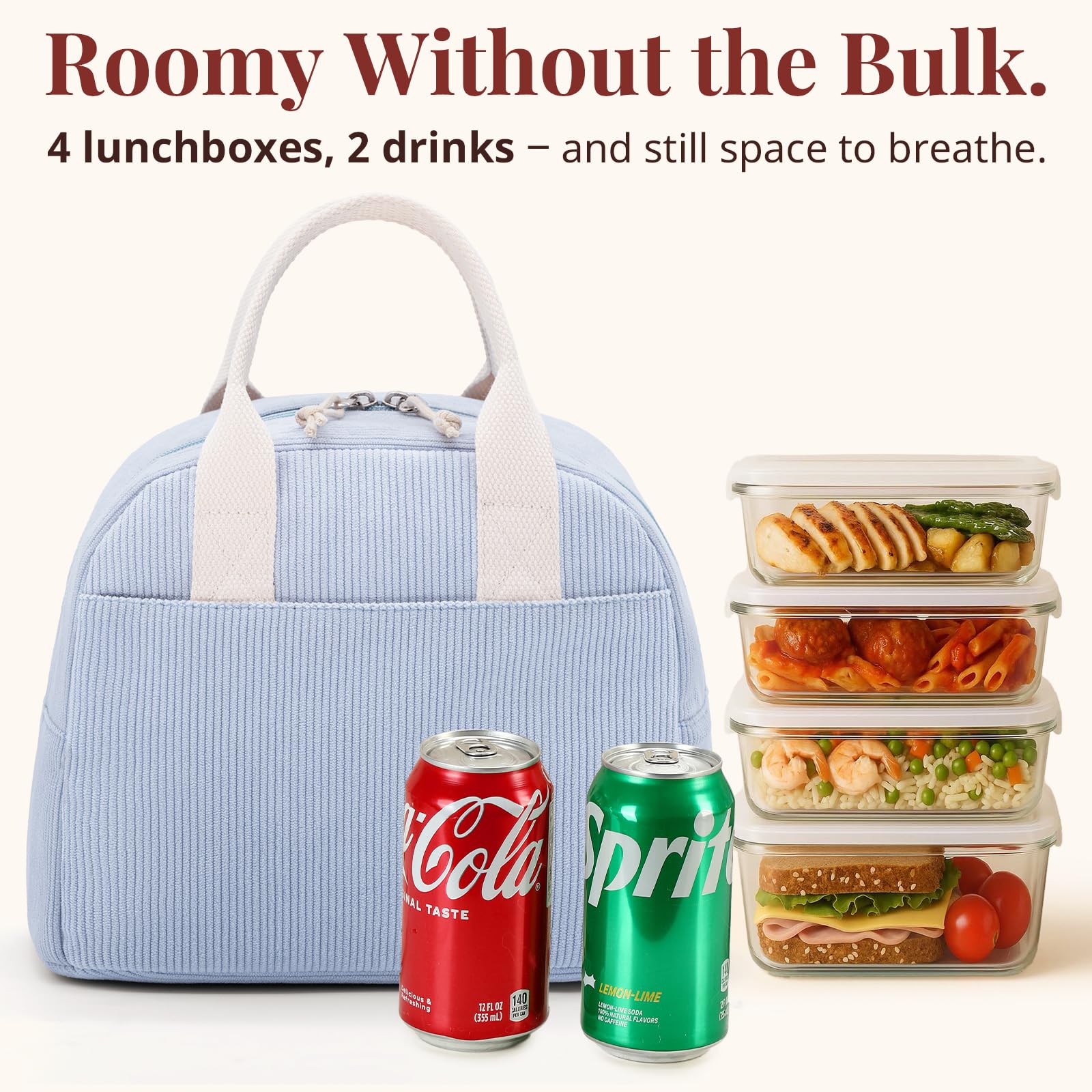 LOVELYWIND corduroy lunch bag in cloud blue offers durable, soft fabric for daily use