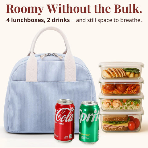 LOVELYWIND corduroy lunch bag in cloud blue offers durable, soft fabric for daily use