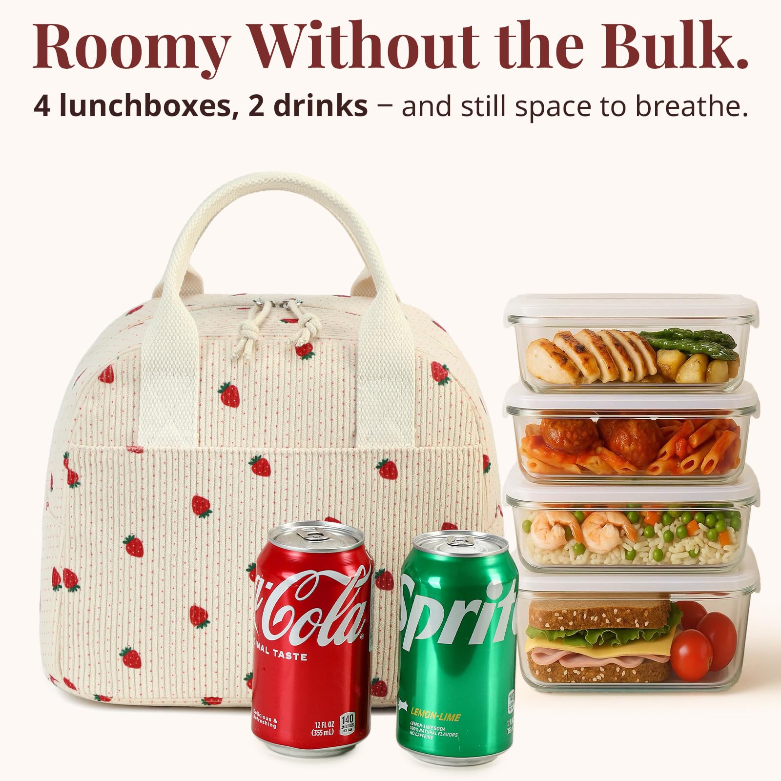 LOVELYWIND corduroy-texture lunch bag offers premium feel with everyday durability.