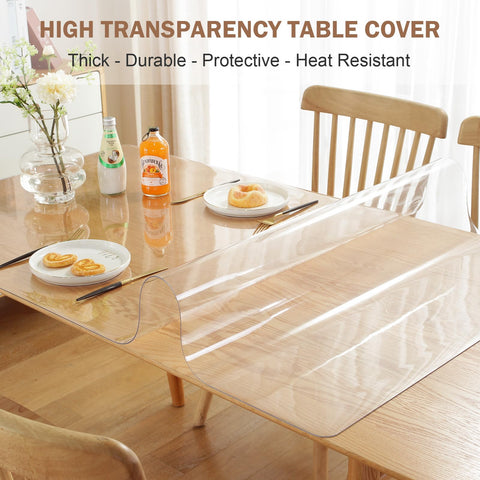 LovePads clear table cover on dining table provides spill protection during meals.