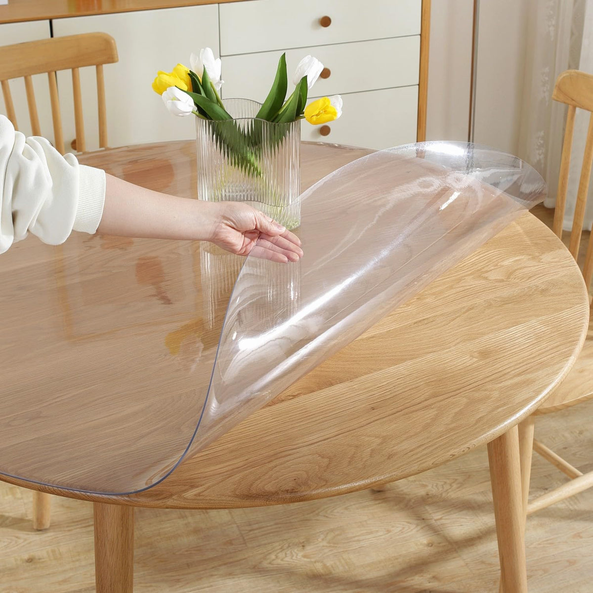 LovePads round clear table cover protector 48inch shields surfaces from spills