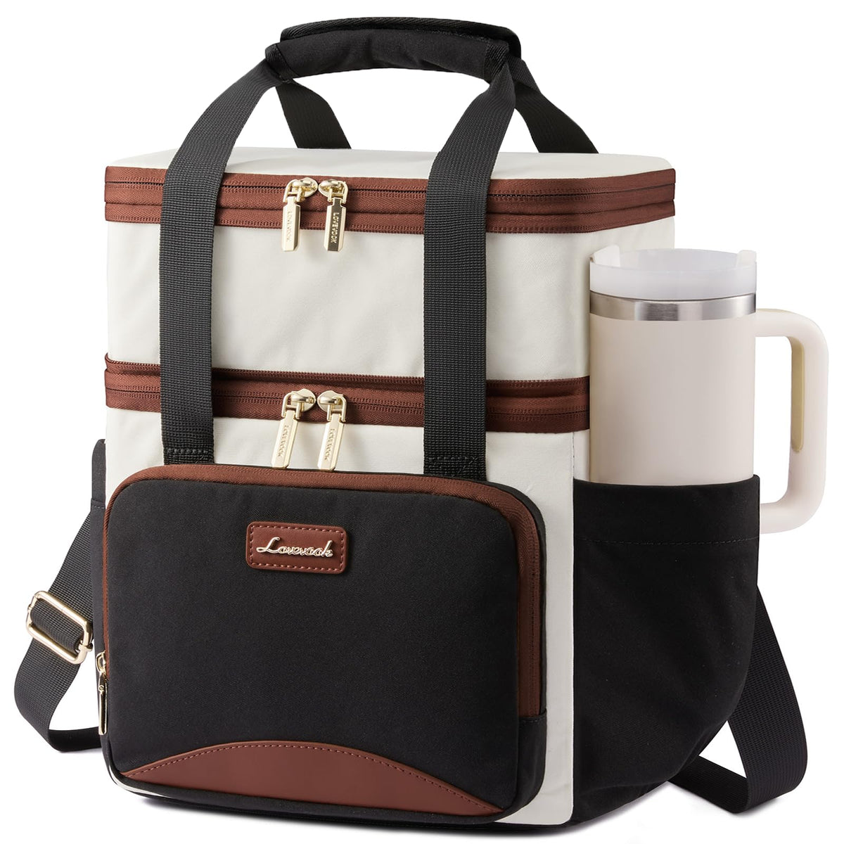 LOVEVOOK insulated lunch bag front view shows expandable double deck design for extra capacity.