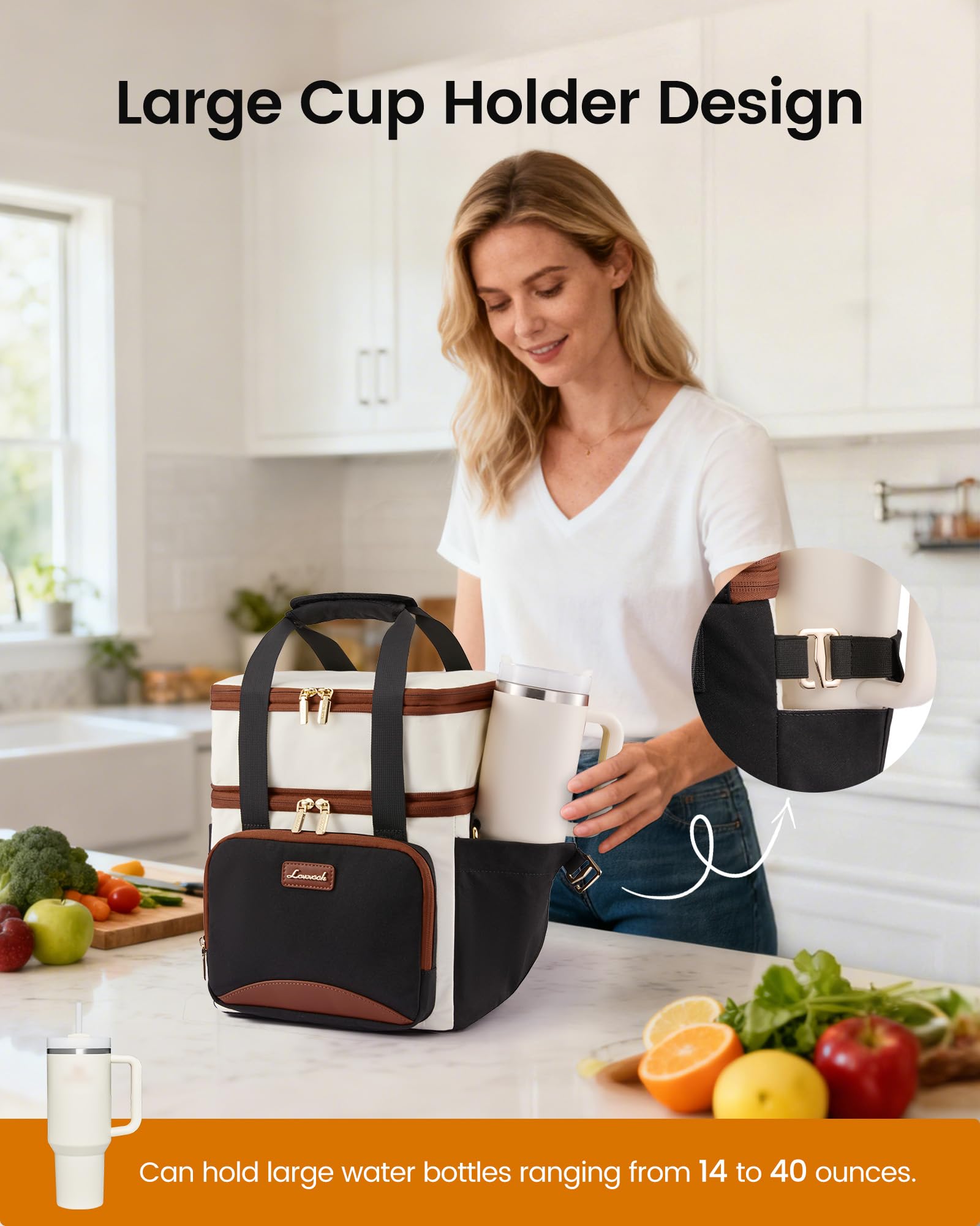 LOVEVOOK insulated lunch bag expandable design demonstrates extra room for a second meal.
