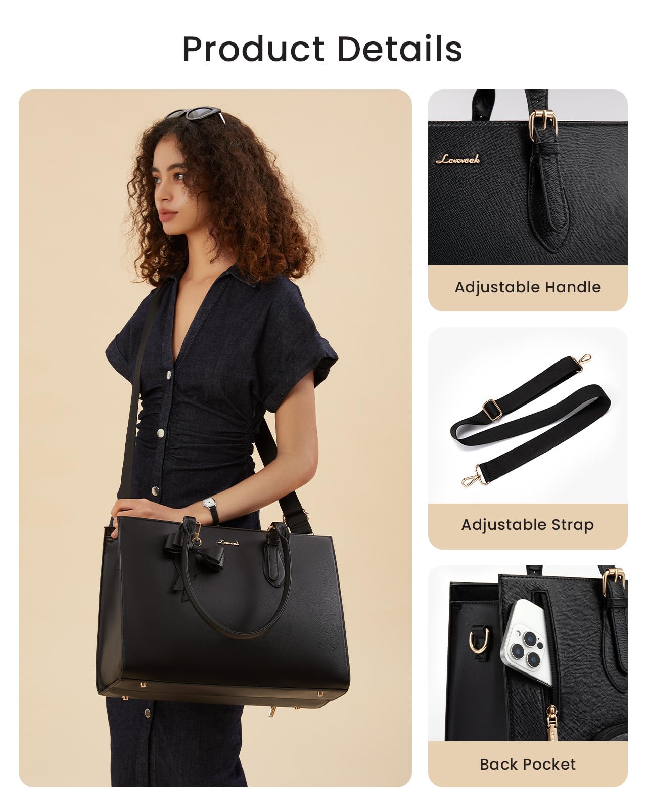 LOVEVOOK professional-looking tote suitable for work, teaching, nursing, or casual use