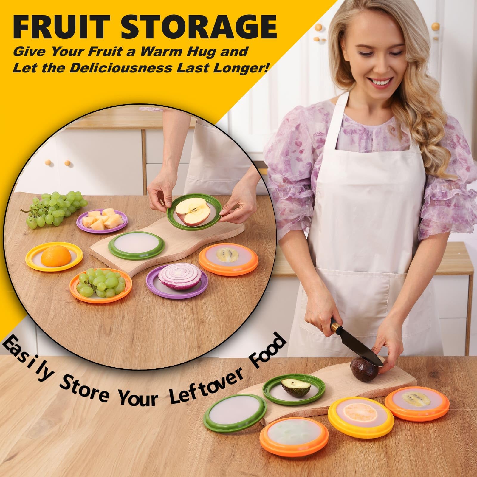 Lovfult onion storage saver 4-piece set dual lids open adapt to halved produce.