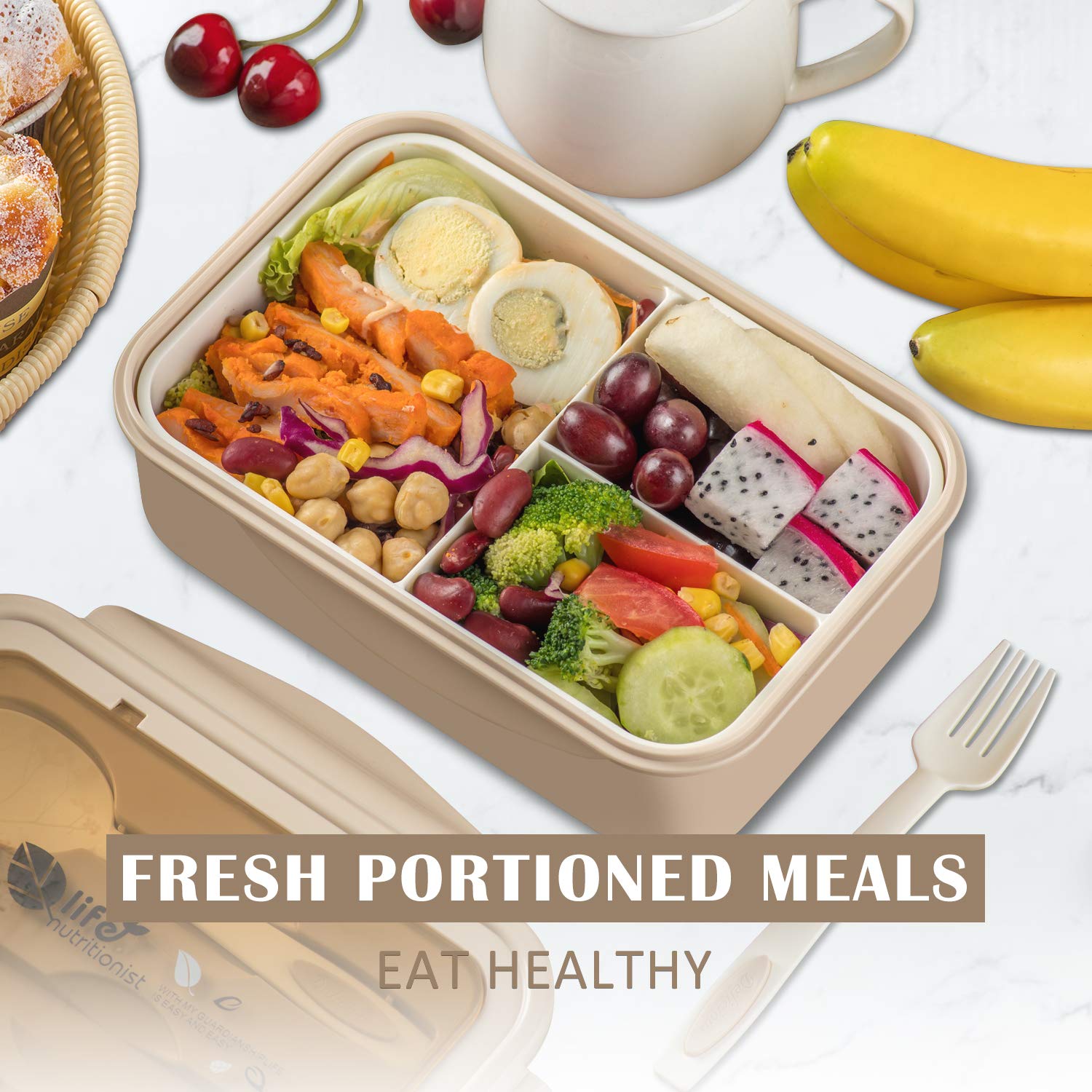 LOVINA portable bento box with three compartments for organized meals