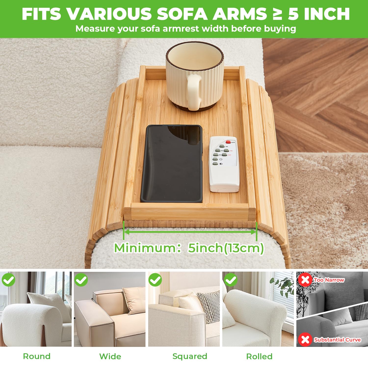 LOVYANXUE Tray on sofa armrest used for snacks, remote, and phone.