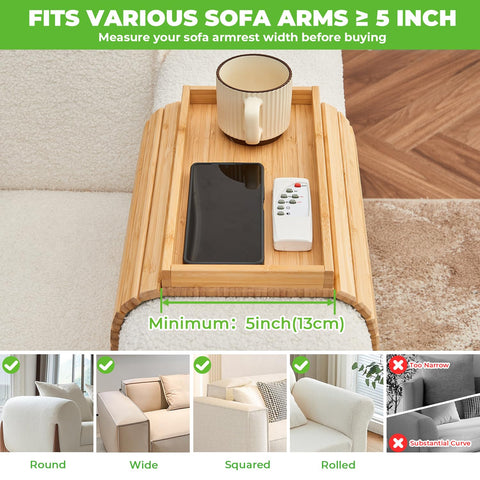 LOVYANXUE Tray on sofa armrest used for snacks, remote, and phone.