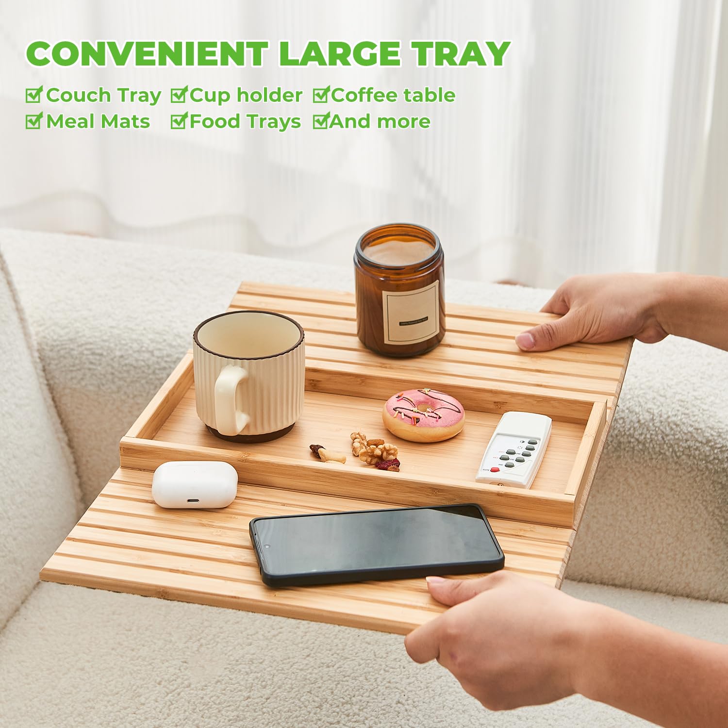 LOVYANXUE Arm Tray with raised edges prevents spills and holds items secure.