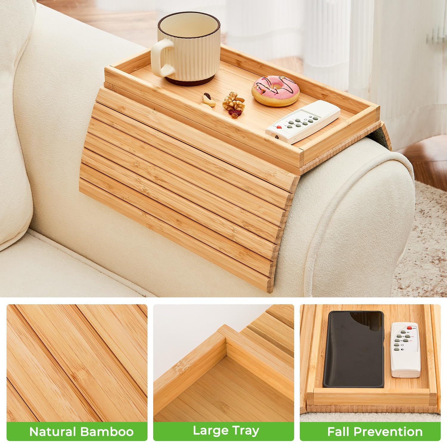 LOVYANXUE Sofa tray with EVA non-slip pad keeps stable.