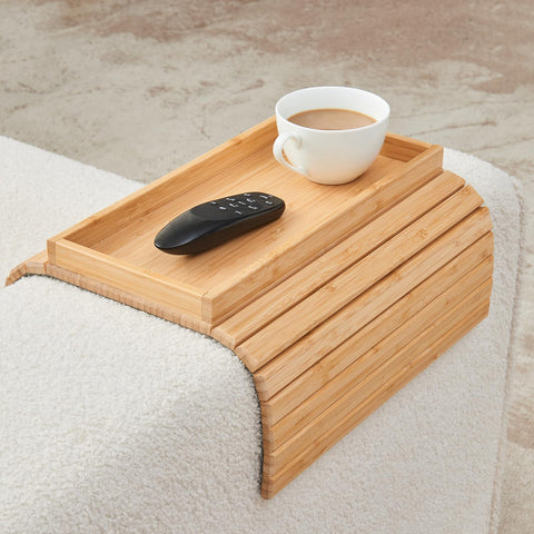 LOVYANXUE Bamboo arm tray holds snacks and drinks during a movie.
