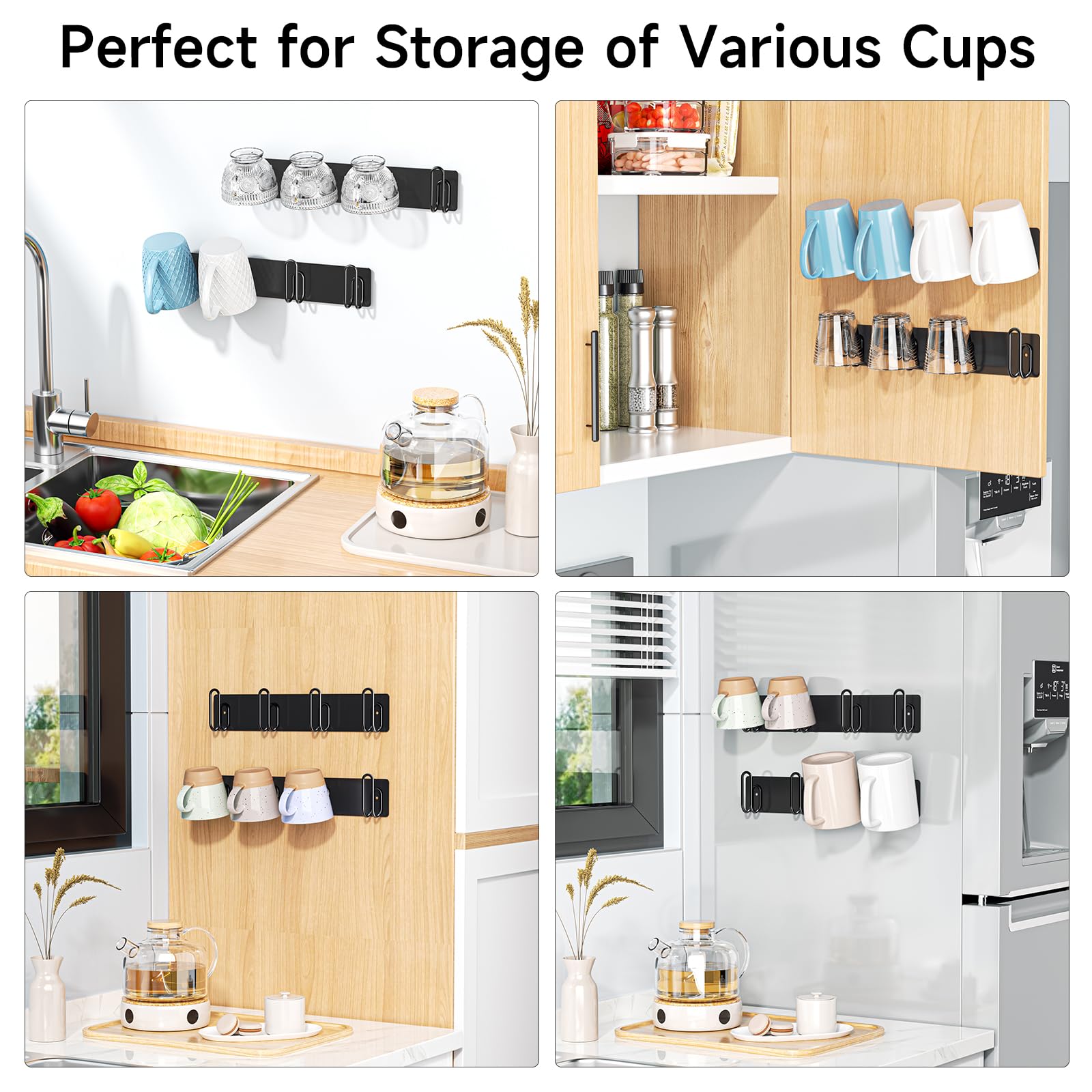 LOXSUN black metal mug holder complements modern kitchen decor.
