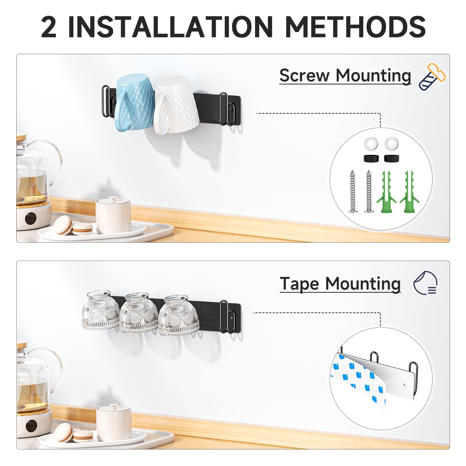 LOXSUN inverted-hanging display keeps mugs dry and dust-free.