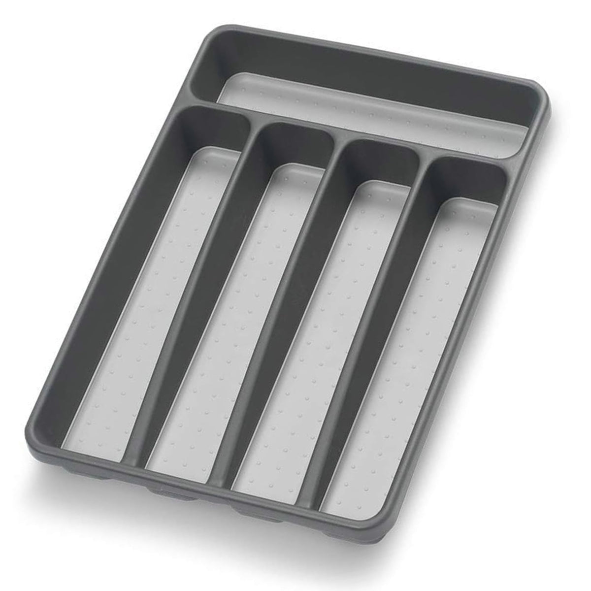 Loyareal 5-compartment silverware organizer in a drawer keeps utensils neatly separated.