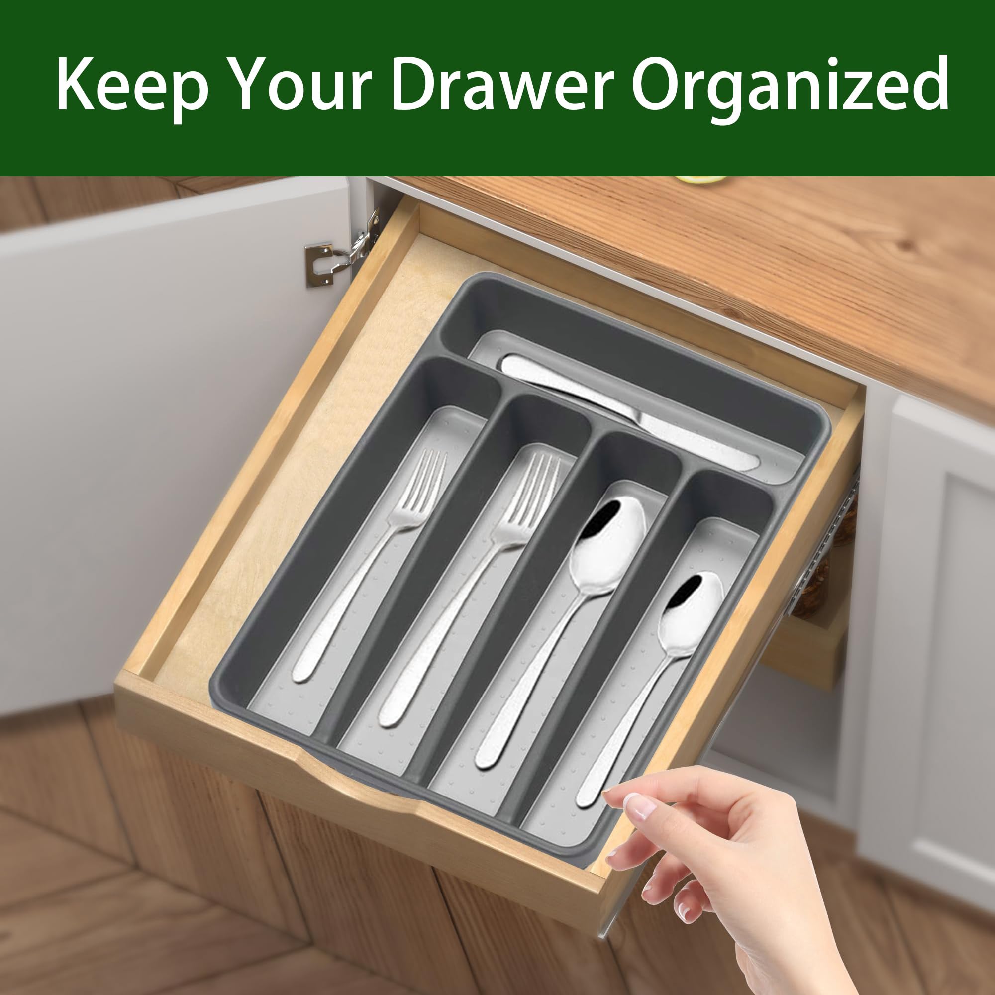 Loyareal Utensil Organizer in black, top view for easy access.