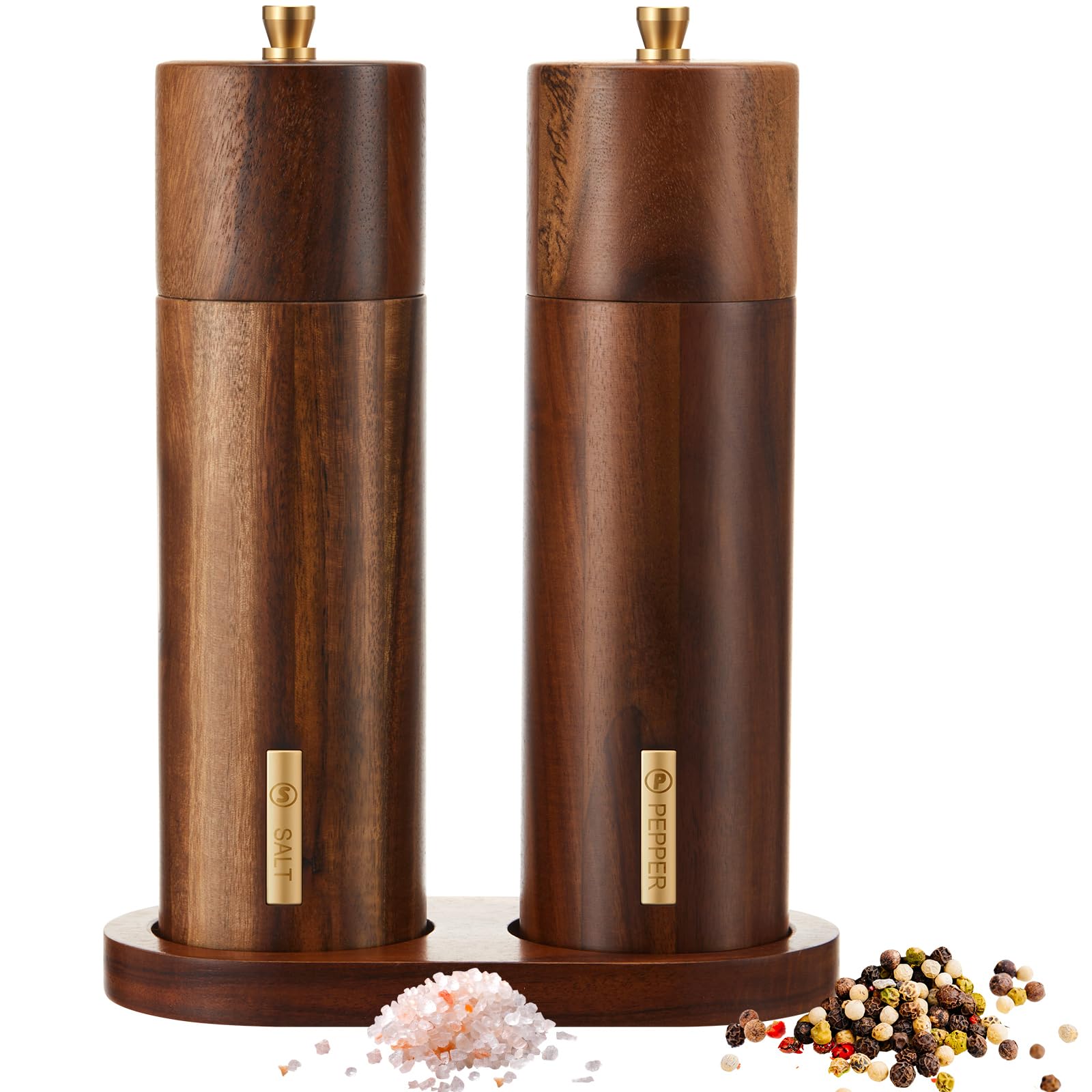 LOYIM wooden salt grinder in acacia wood enhances flavor freshness at the table.