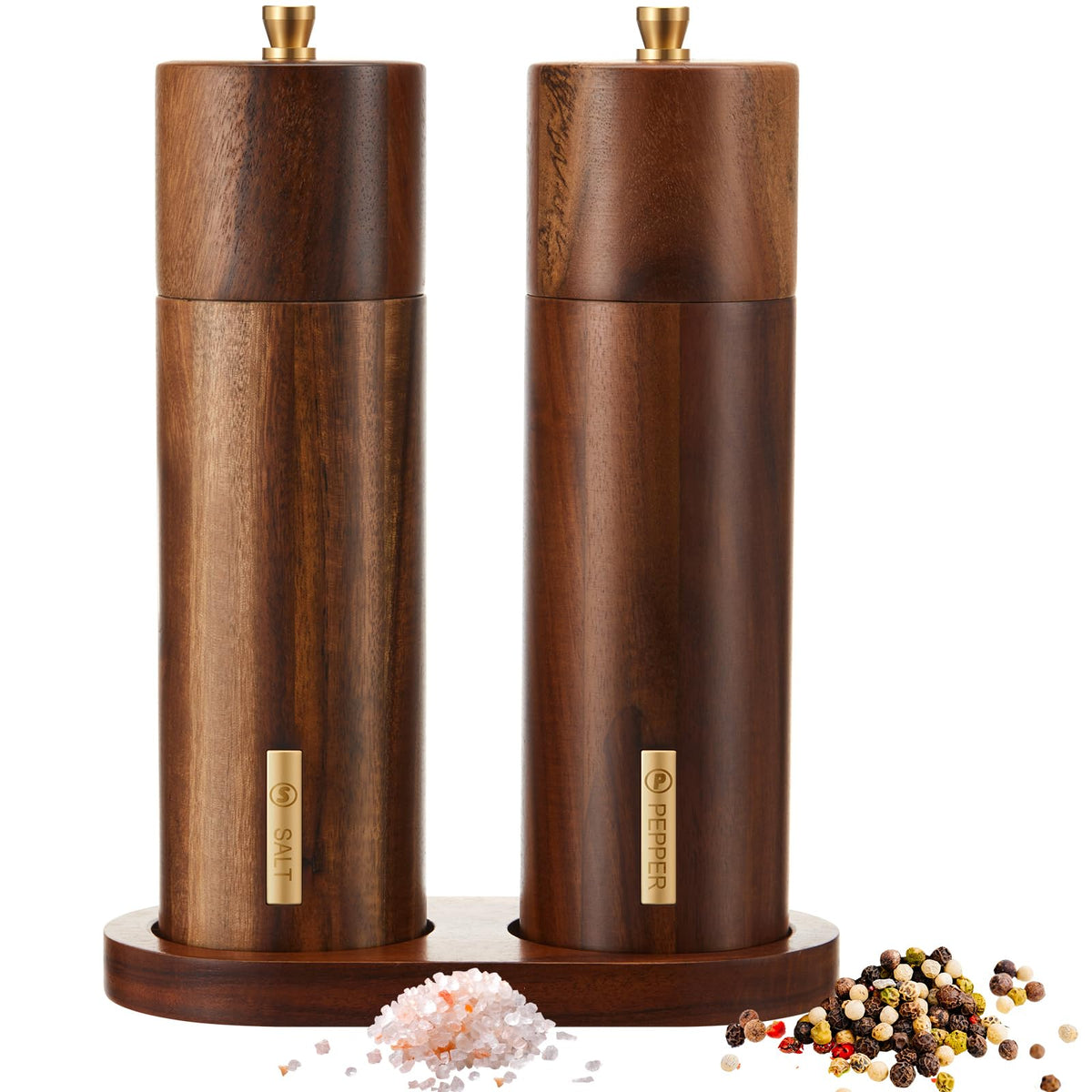 LOYIM wooden salt grinder in acacia wood enhances flavor freshness at the table.