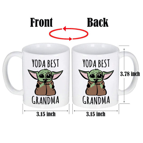LOZACHE Baby Yoda mug shows magnifying glass detail for whimsy.