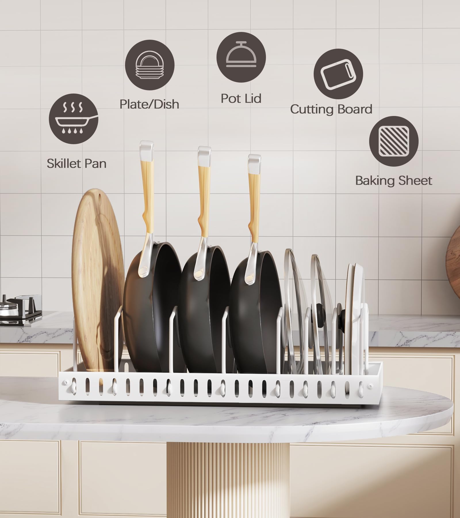 Lozovin two-pack white kitchen organizer shown in a tidy cabinet