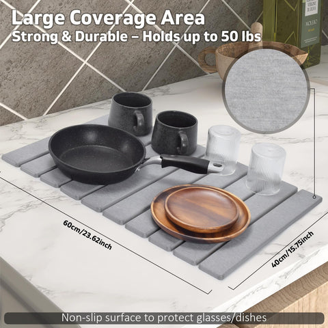 Lprmnnc collapsible dish mat folds away for compact storage after use.