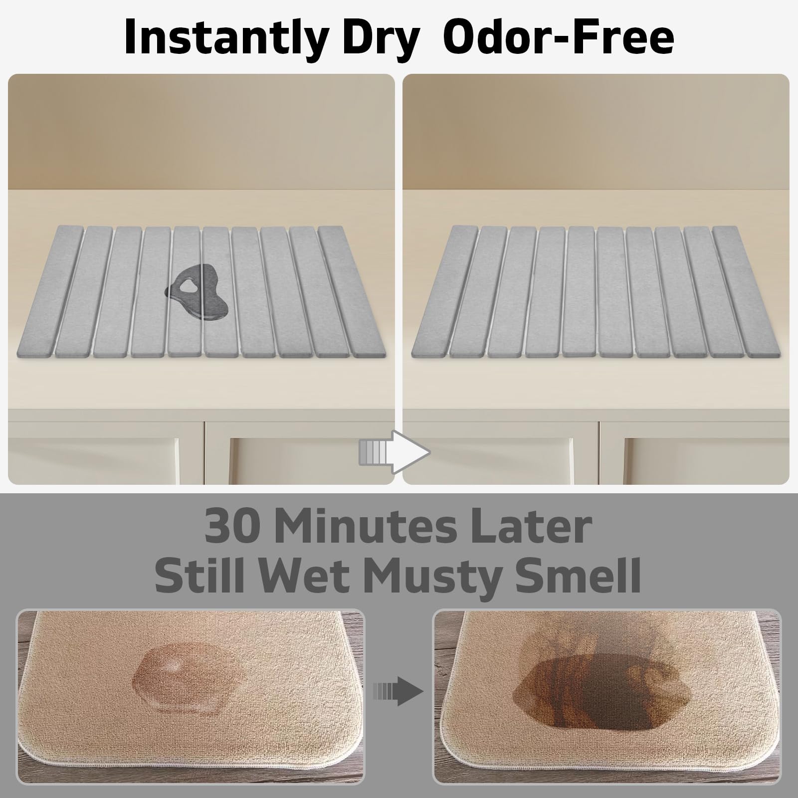 Lprmnnc diatomaceous earth mat highlights ultra absorbency for cups and bottles.