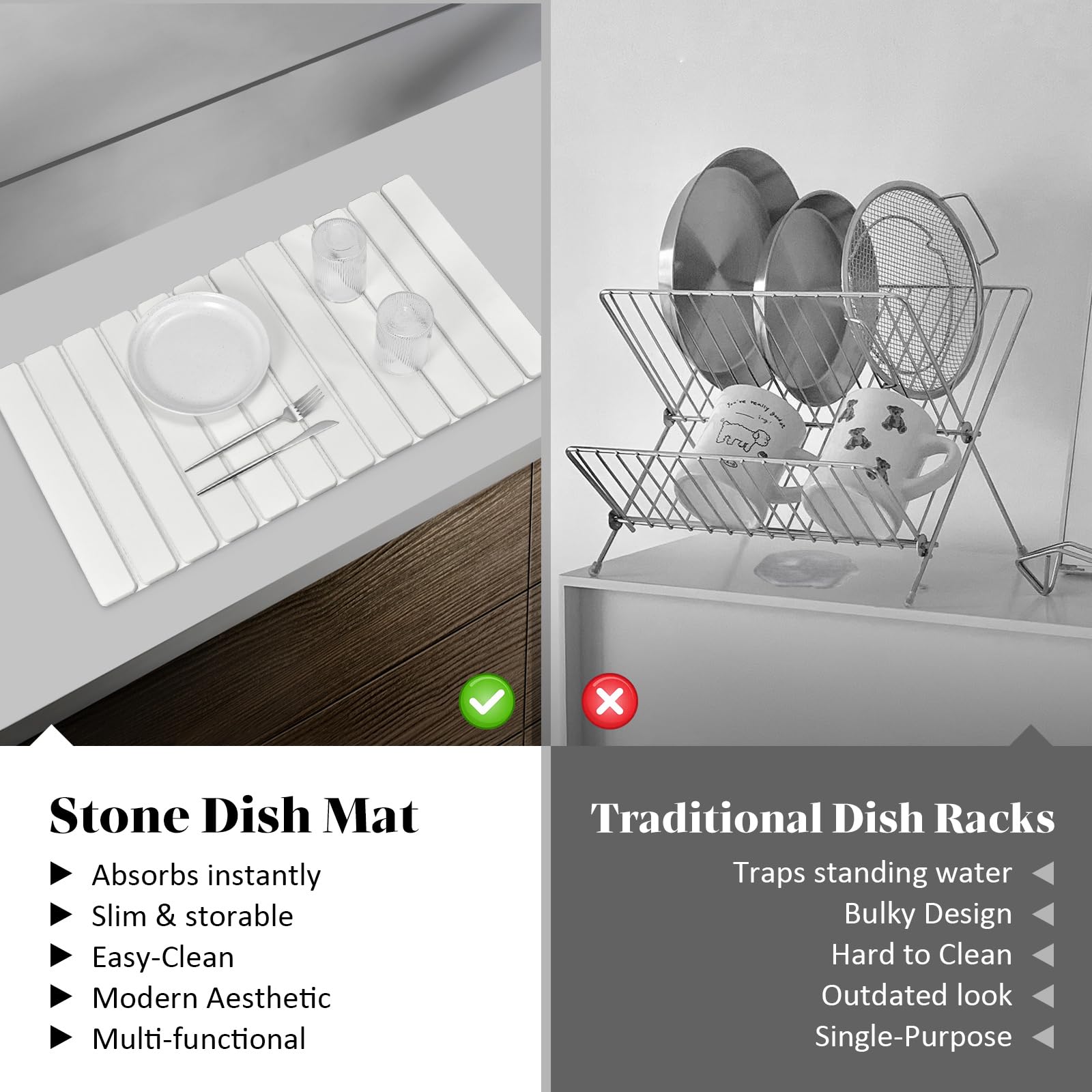 Lprmnnc Extral Large Stone Dish Drying Mat supporting cups and bottles after washing