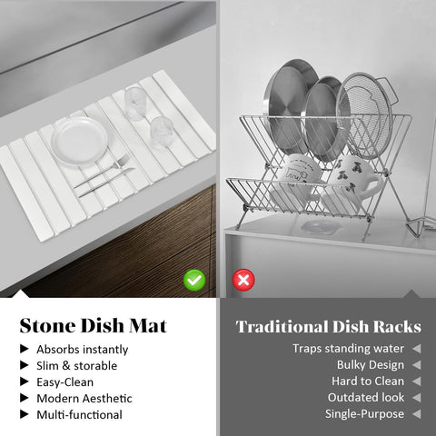 Lprmnnc Extral Large Stone Dish Drying Mat supporting cups and bottles after washing
