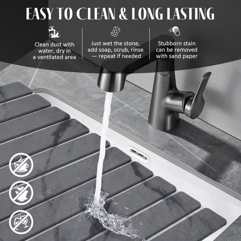 Lprmnnc marble-pattern dish mat on kitchen counter supports quick drying.